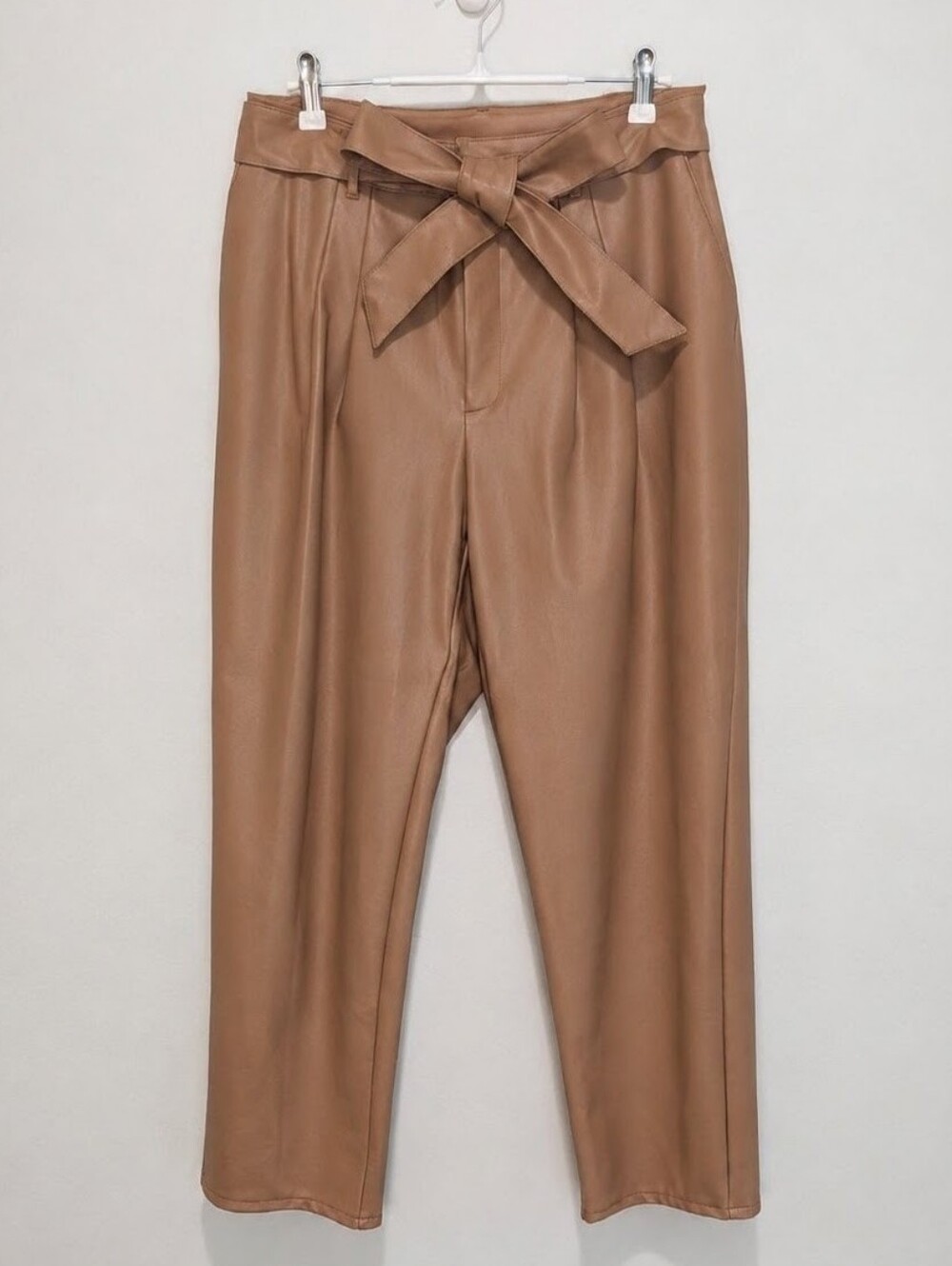 Express Tan Faux Leather Tie Waist Pants Size S